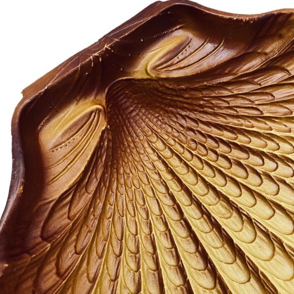 Vintage 10"  Plastic Serving Bowl Shell Shape Brown Yellow Mid Century Decor - Picture 9 of 10